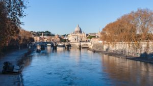 Rome cityscape with bridge and Tiver River